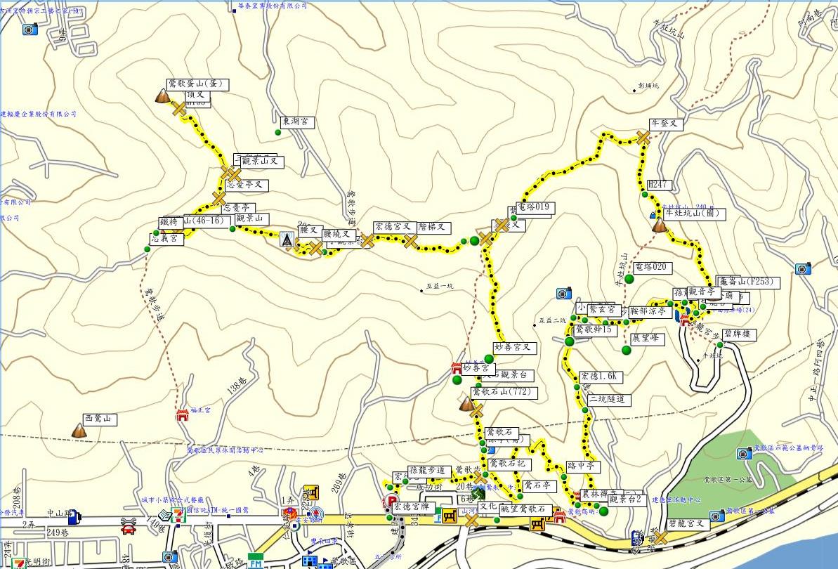 宏德宮.鶯歌石.鶯歌石山.鶯歌蛋山.忠勇山.牛灶坑山.龜崙山.碧龍宮.孫龍步道