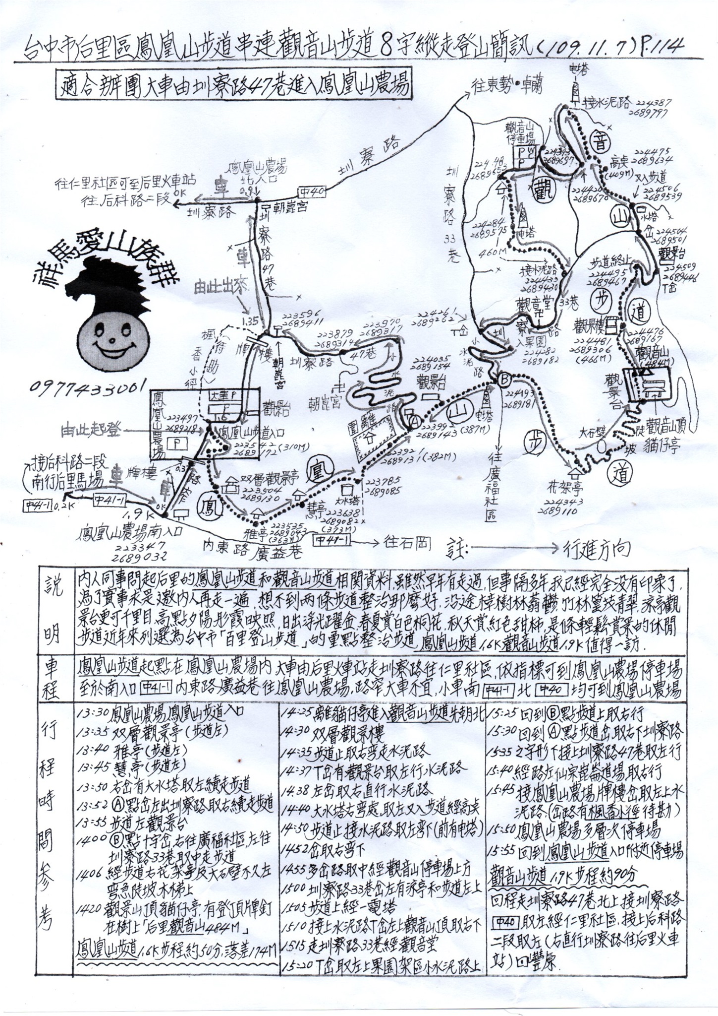 二十二114台中市后里區鳳凰山步道串連觀音山步道8字縱走登山簡訊 登山補給站