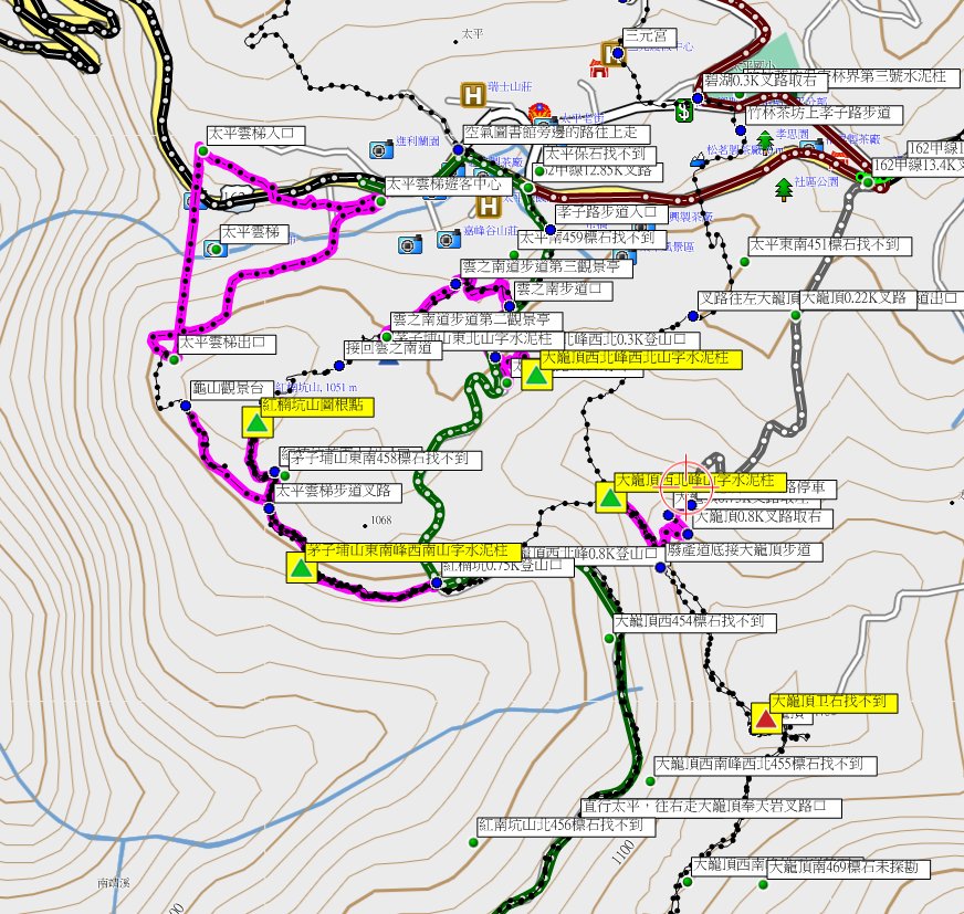紅南坑山南、紅南坑山東南峰西南、紅南坑山東南峰東【未竟】、紅南坑山東南峰東、紅南坑東、大巃頂東南峰與梨園寮車站東北-嘉義基石巡禮篇day1-2