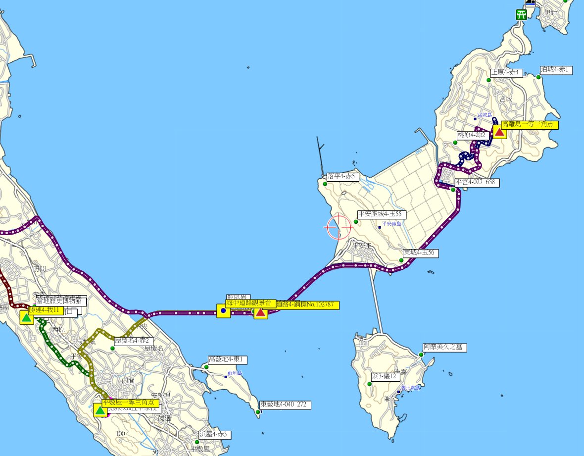 夫婦岩、勝連、平敷屋、海中道路、高離島、座喜味、残波岬、万座毛、宮里、宮里公民館、港、東江小學校、八重岳、本部町役場、浦崎、山川、今泊、具志堅公民館、 新里、上本部中學校、北里、北里公民館與中袋原