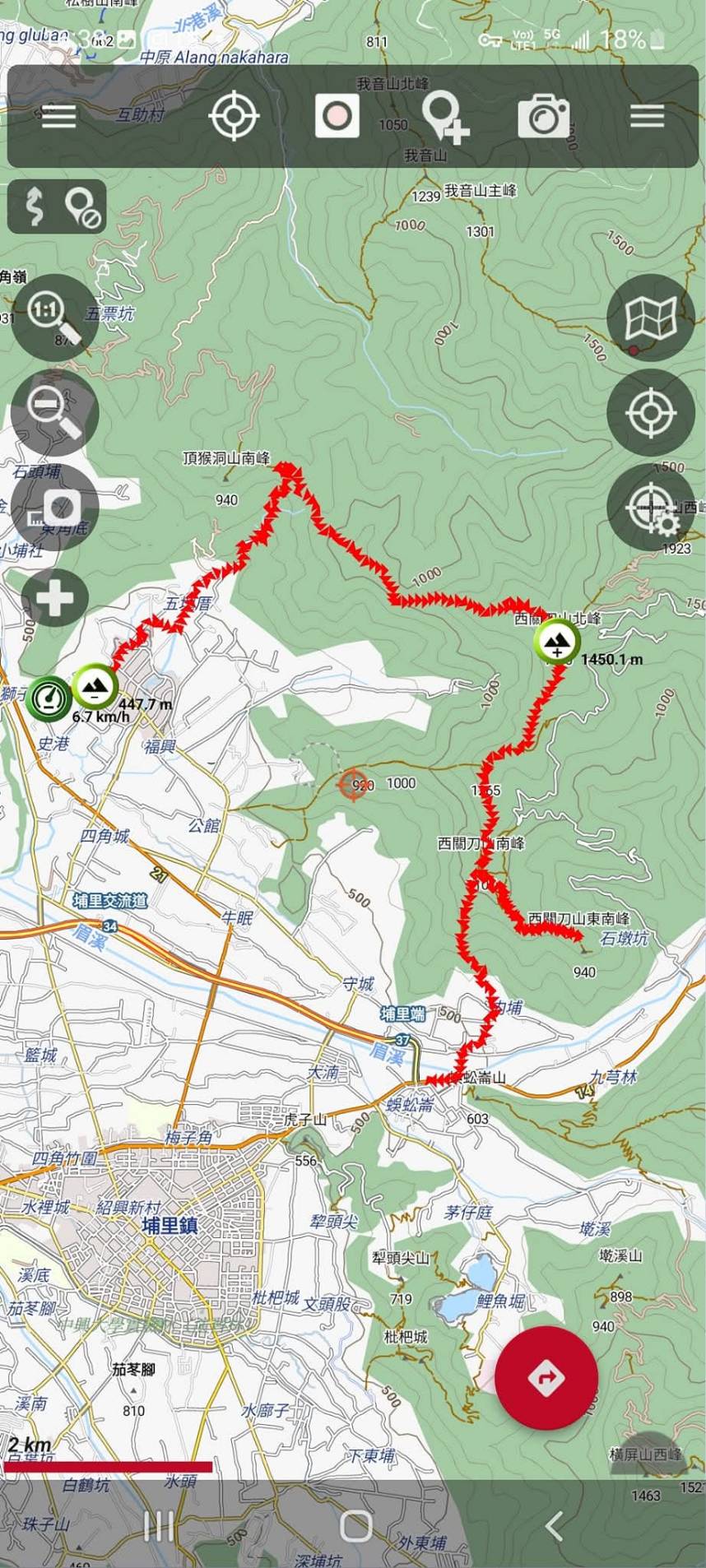 20230220搭公車至埔里史港國小走能高瀑布上西關刀山北峯 ，續行縱走西關刀山稜線下內埔。