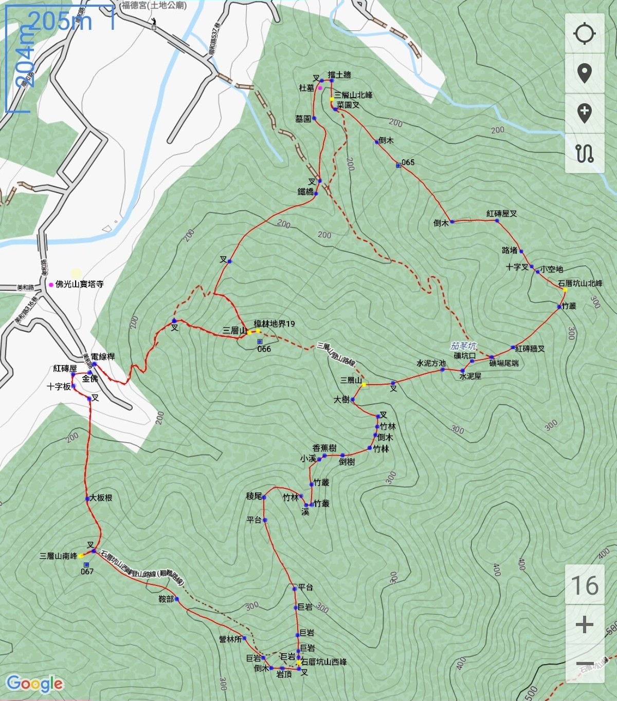 三層山×2+北峰+南峰、石厝坑山北峰+西峰